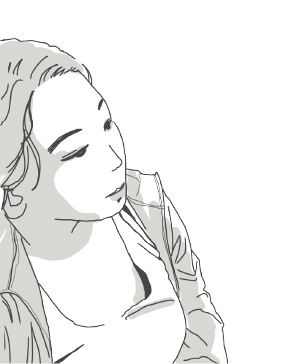 女性が一人で遠くを見ているイラスト画像